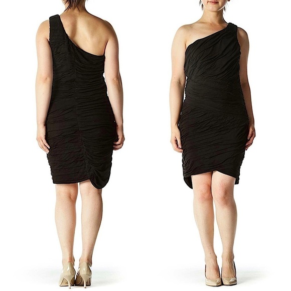 RONNY KOBO One Shoulder Ruched Asymmetrical Grecian Draped Bodycon Mini Dress L - Picture 2 of 6